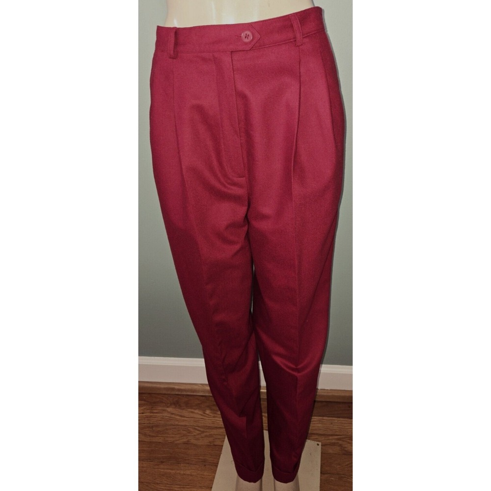 Vintage 80s Ralph Lauren Dark Red Wool Pleated & Cuffed Pants Size 8